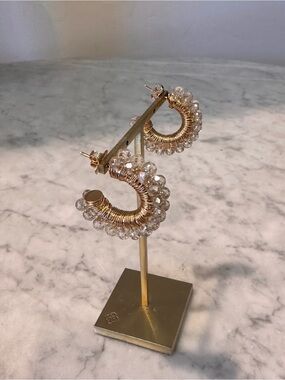 Gold Tone Crystal Hoop Earrings Clear Rhinestone Chunky Statement Boho Style